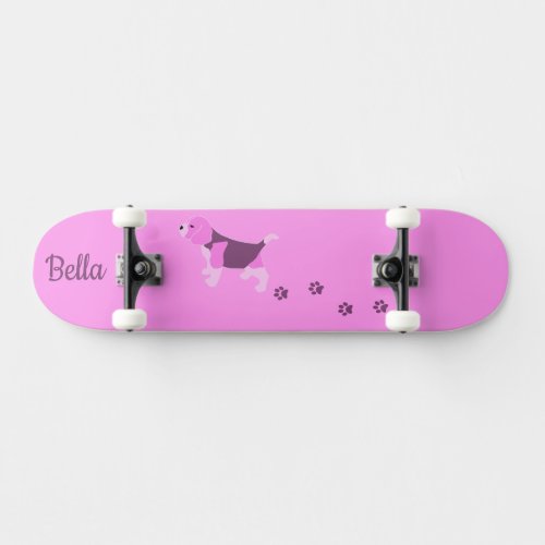 GORGEOUS Pink Beagle Dog Art with Paw Prints Named Skateboard