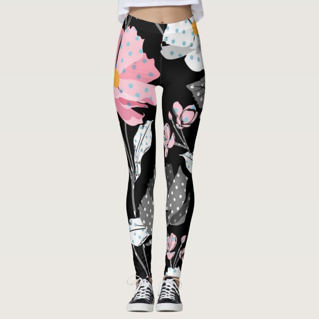 Gorgeous Pink, Black, gray Abstract Floral Legging (Front)