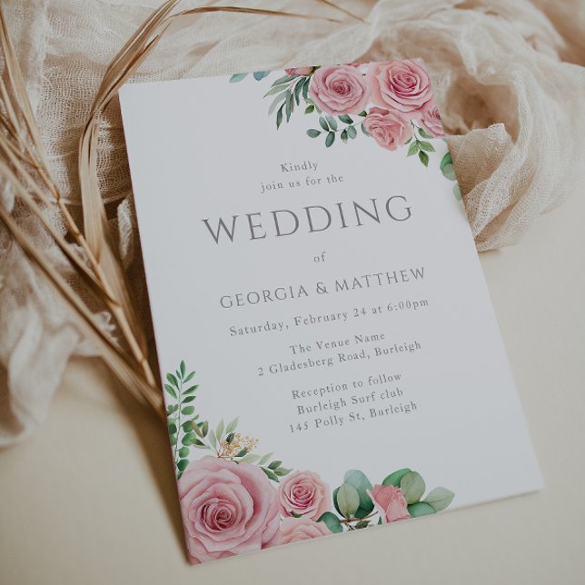 Gorgeous Pink Blush Flowers Elegant Wedding Invitation (Creator Uploaded)