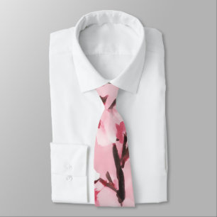 Gorgeous Pink Cherry Blossom Painting Pattern Neck Tie