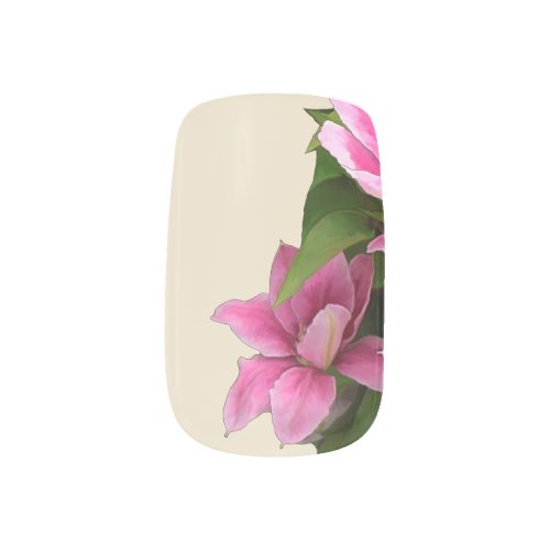 Gorgeous pink clematis flower on beige background  minx nail art