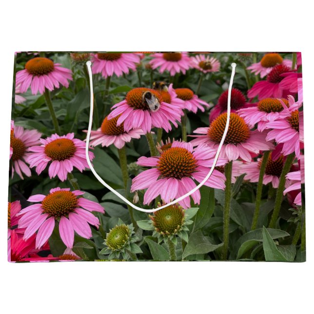 Gorgeous Pink Echinacea Flowers and Bee  Large Gift Bag (Front)