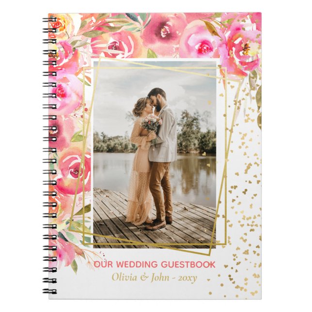 Gorgeous Pink Flower Photo Wedding Love Guestbook  Notebook (Front)