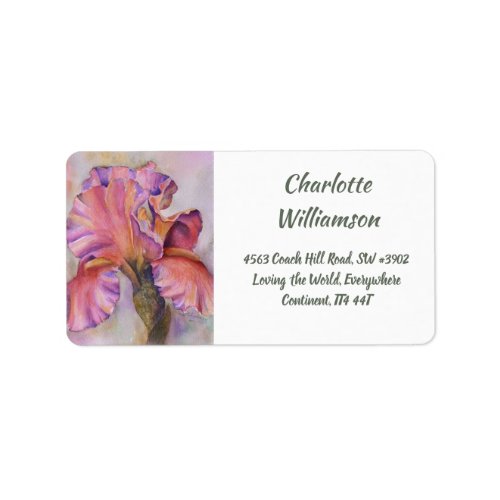 Gorgeous Pink Iris Flower in Watercolor Address Label