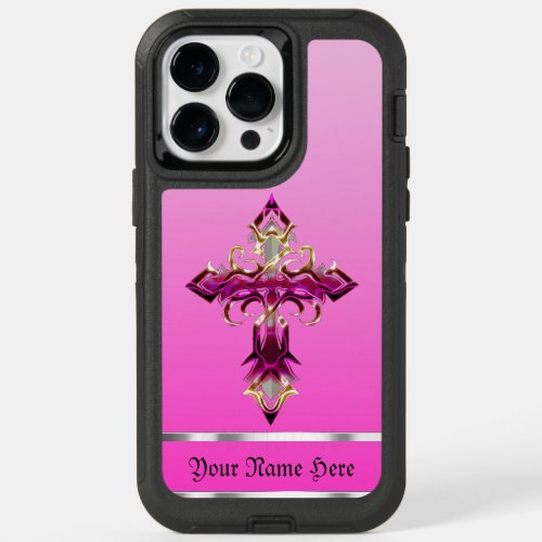 Gorgeous Pink Medieval Cross iPhone 14 Pro Max Cas