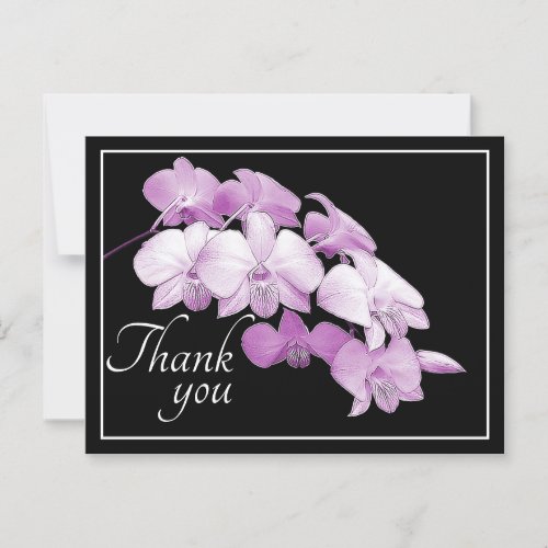 Gorgeous Pink Orchids Black Background Thank You Postcard