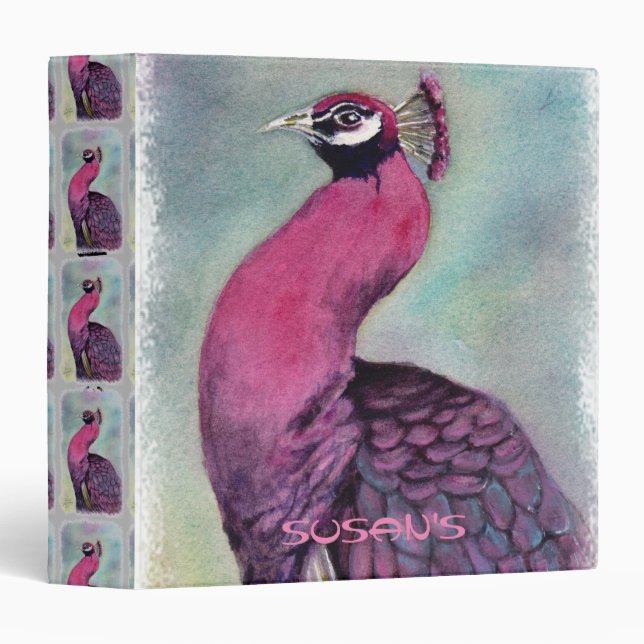 GORGEOUS PINK PEACOCK 3 RING BINDER (Front/Spine)