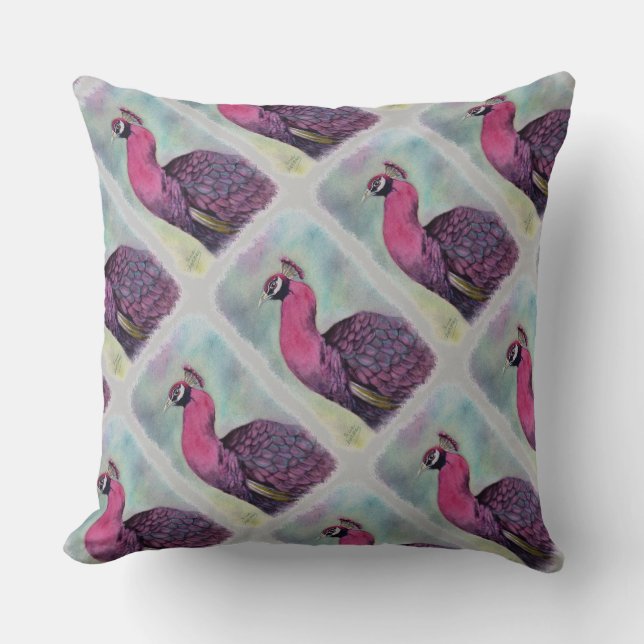 GORGEOUS PINK PEACOCK THROW PILLOW (Front)