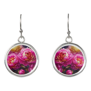 Gorgeous pink peonies with golden accents earrings