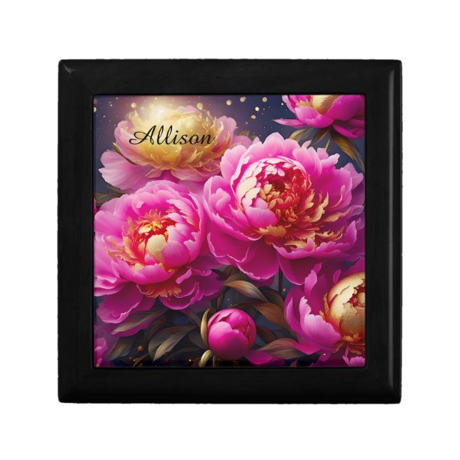 Gorgeous pink peonies with golden accents gift box (Front)
