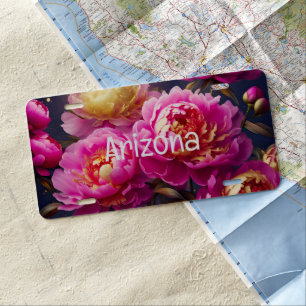 Gorgeous pink peonies with golden accents  license plate