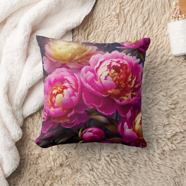 Gorgeous pink peonies with golden accents  throw pillow (Blanket)