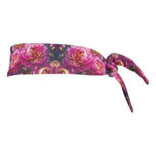 Gorgeous pink peonies with golden accents tie headband