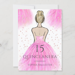 Gorgeous Pink Princess Dress Quinceanera Party Invitation