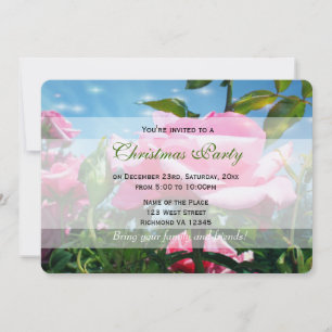 Gorgeous pink rose flowers in blue sky. Holiday Invitation