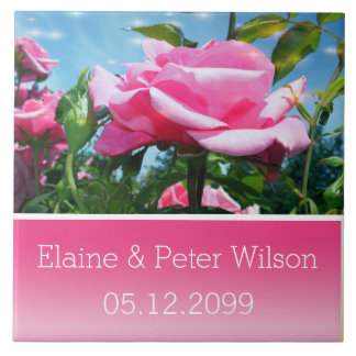 Gorgeous pink rose flowers wedding anniversary ceramic tile