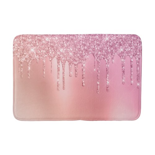 Gorgeous pink rose gold  copper glitter drips bath mat