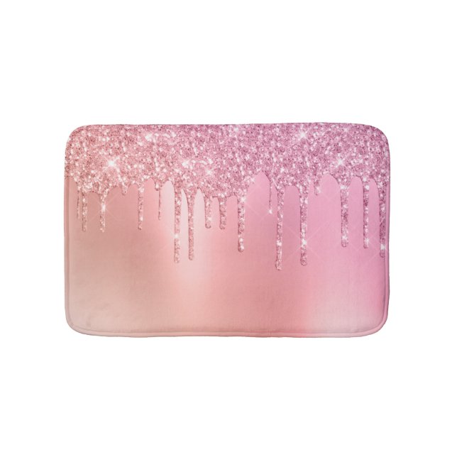 Gorgeous pink rose gold & copper glitter drips bath mat (Front)