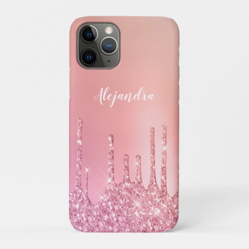 Gorgeous pink rose gold  copper glitter drips iPhone 11 pro case