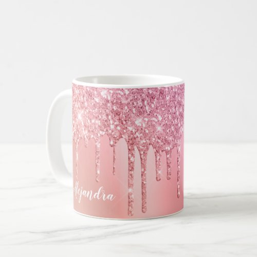 Gorgeous pink rose gold  copper glitter drips coffee mug