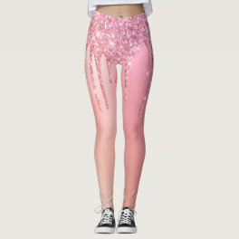 Gorgeous pink rose gold & copper glitter drips leggings
