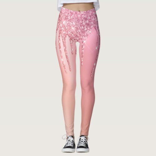 Gorgeous pink rose gold  copper glitter drips leggings