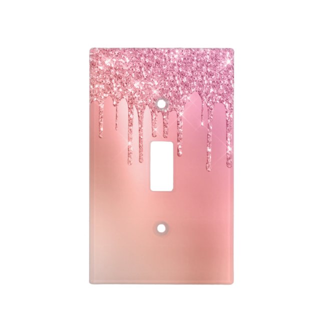 Gorgeous pink rose gold & copper glitter drips light switch cover (Front)