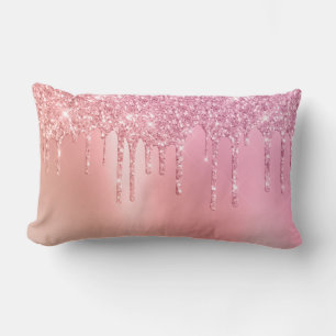 Gorgeous pink rose gold & copper glitter drips lumbar pillow