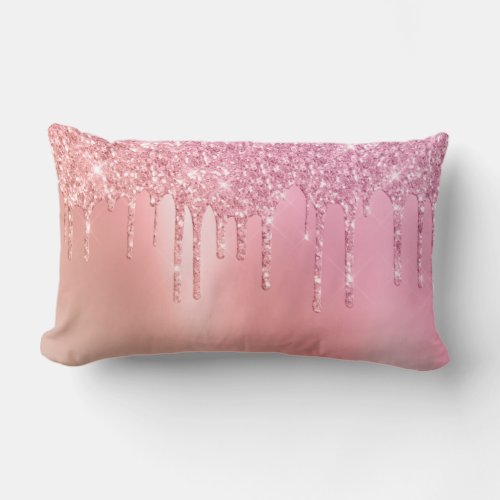 Gorgeous pink rose gold  copper glitter drips lumbar pillow