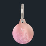 Gorgeous pink rose gold & copper glitter drips pet ID tag<br><div class="desc">This pretty pet ID tag design features faux pink rose gold & copper dripping glitter metallic texture and elegant calligraphy font.</div>
