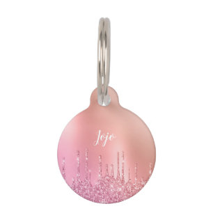 Gorgeous pink rose gold & copper glitter drips pet ID tag