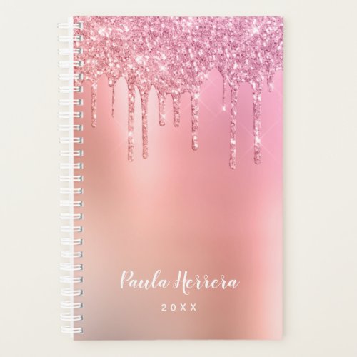 Gorgeous pink rose gold  copper glitter drips planner