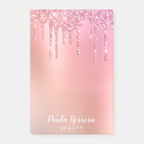 Gorgeous pink rose gold  copper glitter drips post_it notes