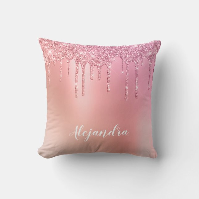 Gorgeous pink rose gold & copper glitter drips throw pillow (Front)