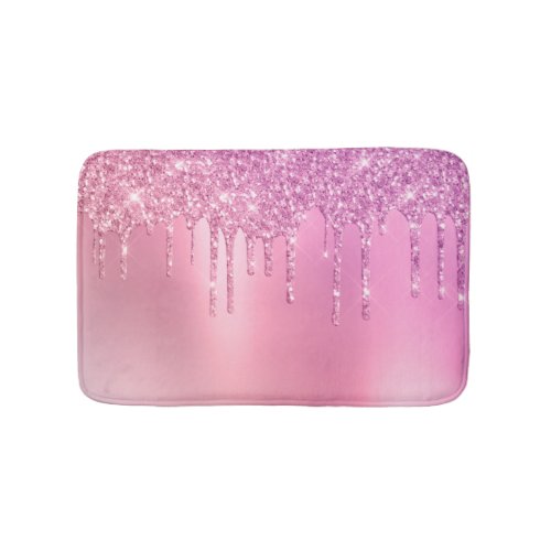 Gorgeous pink rose gold  purple glitter drips bath mat