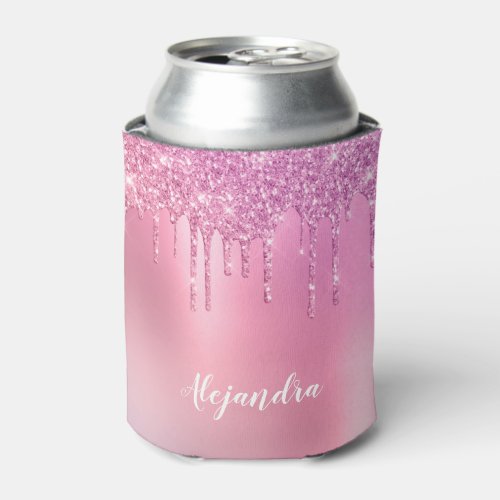 Gorgeous pink rose gold  purple glitter drips can cooler