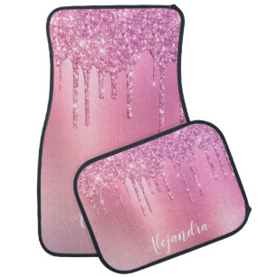 Gorgeous pink rose gold & purple glitter drips car floor mat