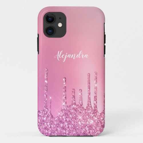 Gorgeous pink rose gold  purple glitter drips iPhone 11 case