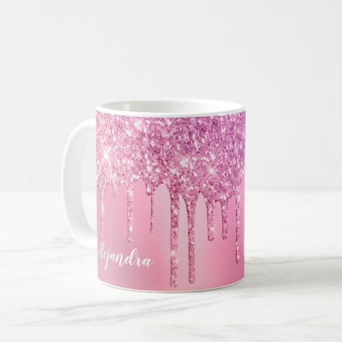 Gorgeous pink rose gold  purple glitter drips coffee mug