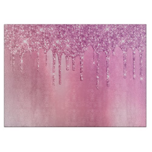 Gorgeous pink rose gold  purple glitter drips cutting board