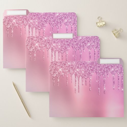 Gorgeous pink rose gold  purple glitter drips file folder