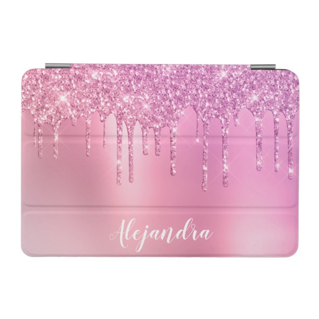 Gorgeous pink rose gold & purple glitter drips iPad mini cover (Horizontal)