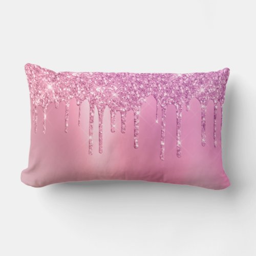 Gorgeous pink rose gold  purple glitter drips lumbar pillow