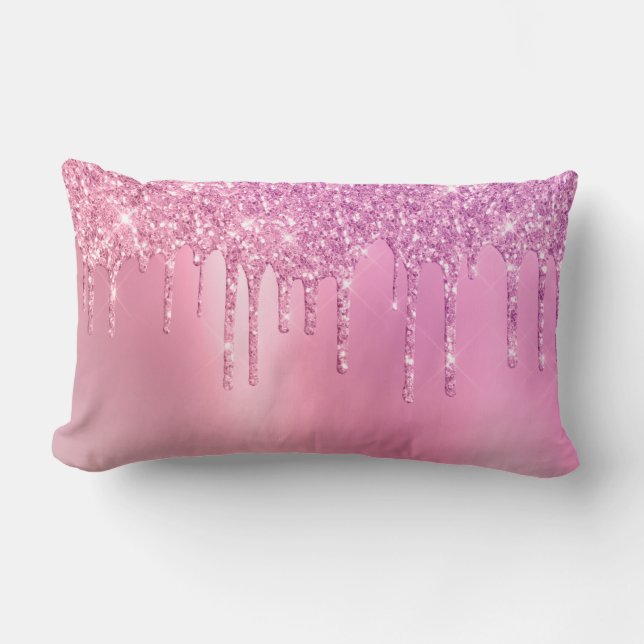 Gorgeous pink rose gold & purple glitter drips lumbar pillow (Front)