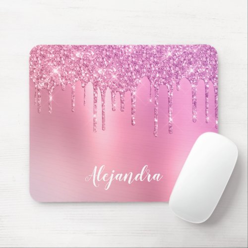 Gorgeous pink rose gold  purple glitter drips mouse pad