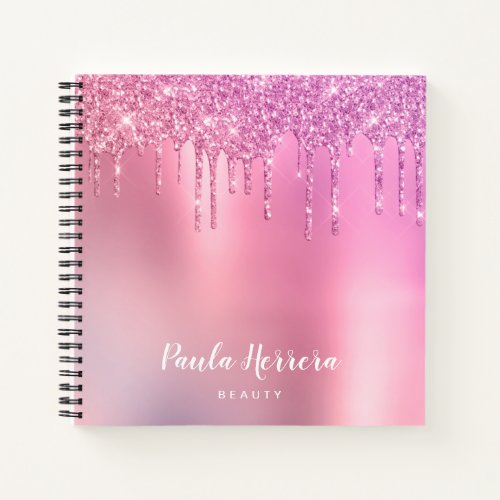 Gorgeous pink rose gold  purple glitter drips notebook