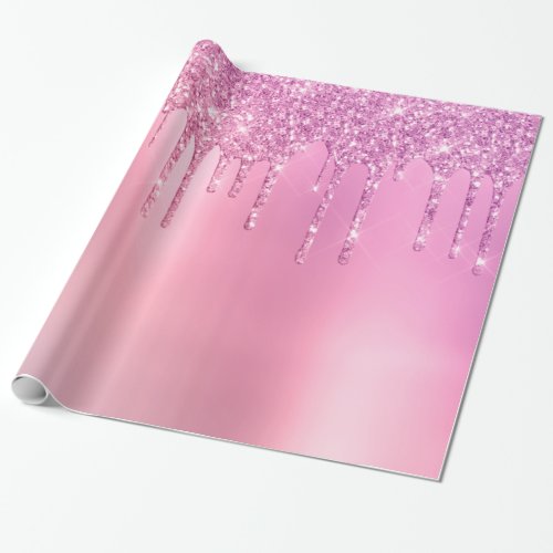 Gorgeous pink rose gold  purple glitter drips wrapping paper