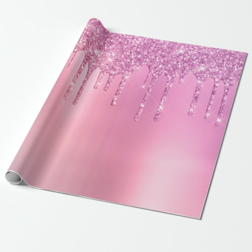 Gorgeous pink rose gold  purple glitter drips wrapping paper