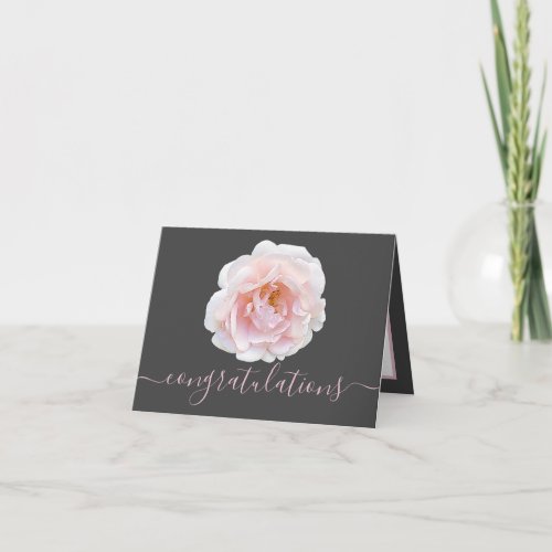 Gorgeous Pink Rose Gray Background Congratulations Card