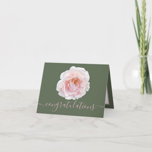 Gorgeous Pink Rose Green Backdrop Congratulations Card